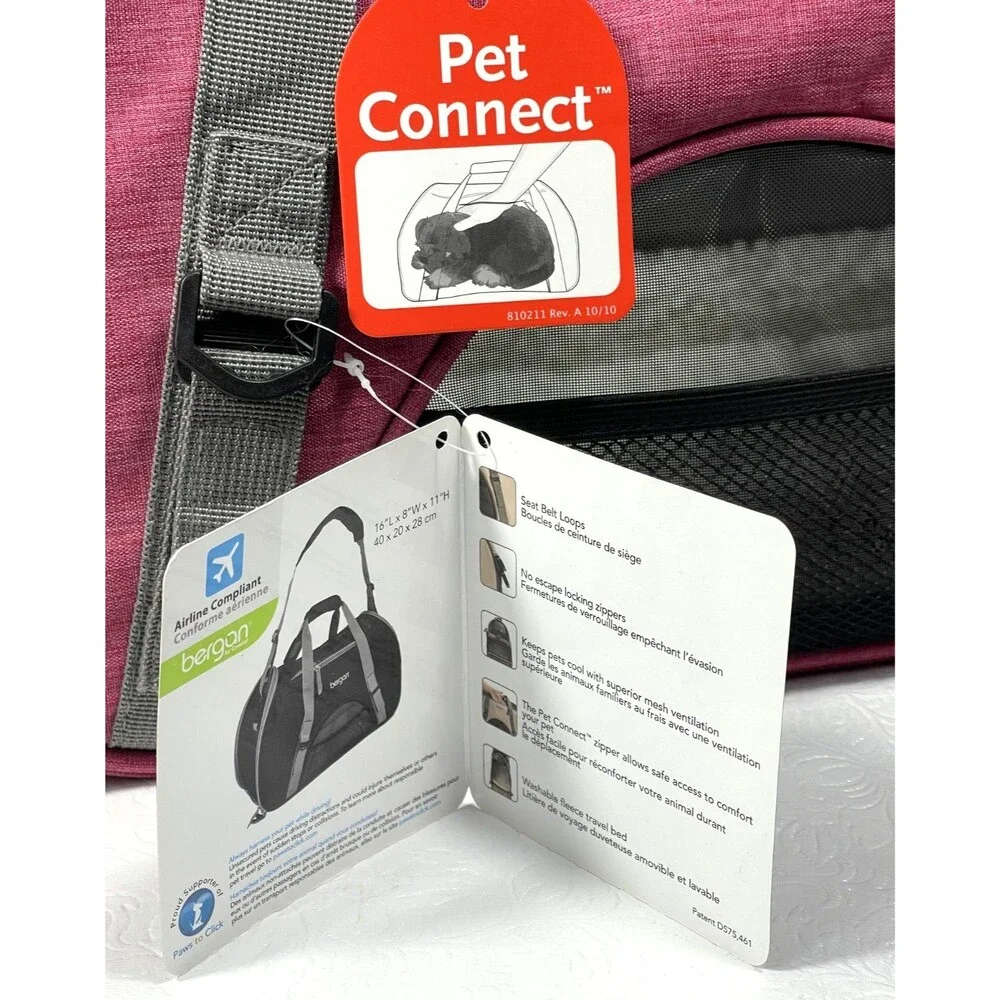 Bergan Small Pet Carrier Dog Cat Up To 10lbs Heather Berry Soft Travel Bag